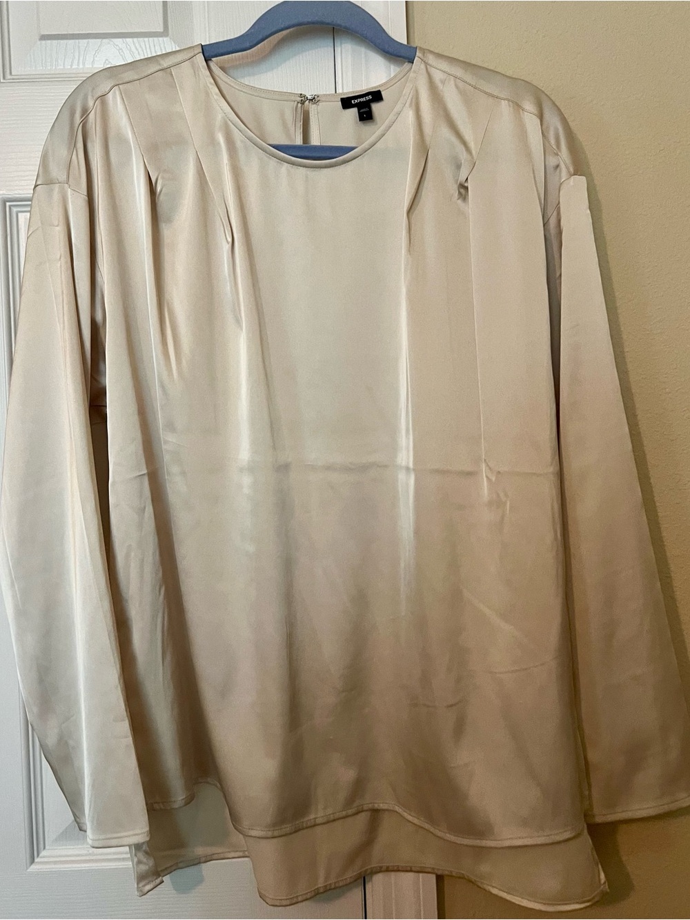 Express Satin Long-Sleeve Shirt in Cream